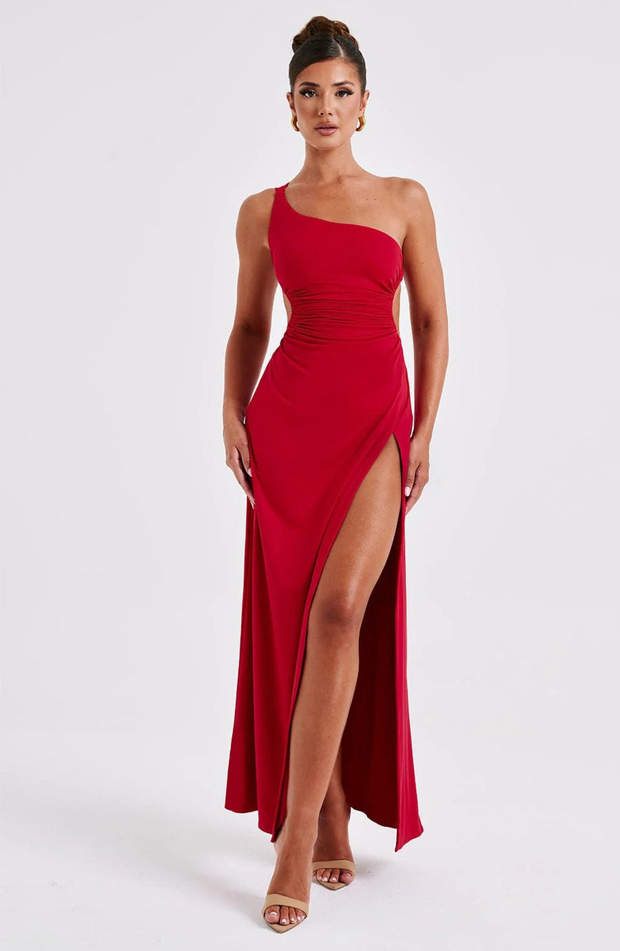 Amanda | Maxi – One Shoulder Ruched Waist High Split Body-Con Formal Evening Prom Dress