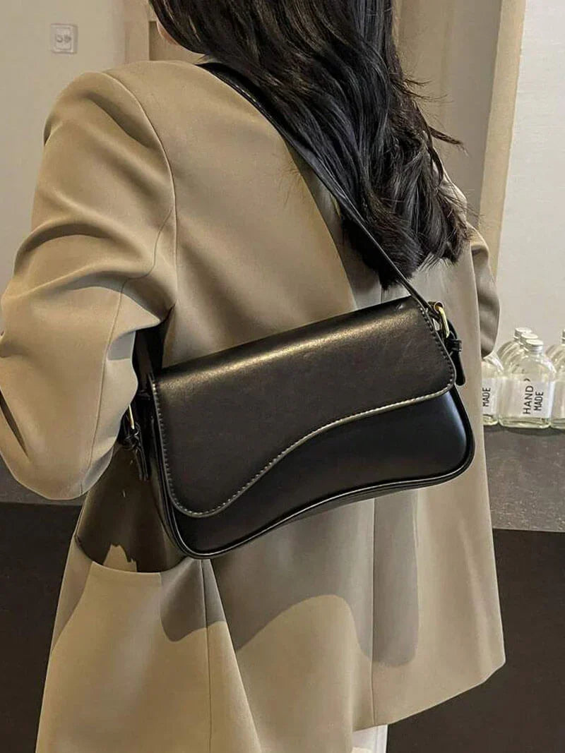 Amina | Minimalist Shoulder Bag – Asymmetric Flap Adjustable Strap