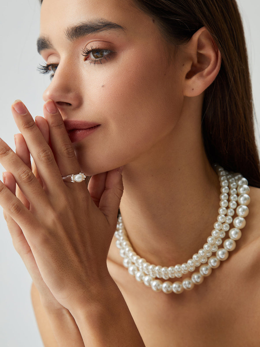 Arlette | Layered Pearl Necklace – Three Strand Graduated Bead Statement Style