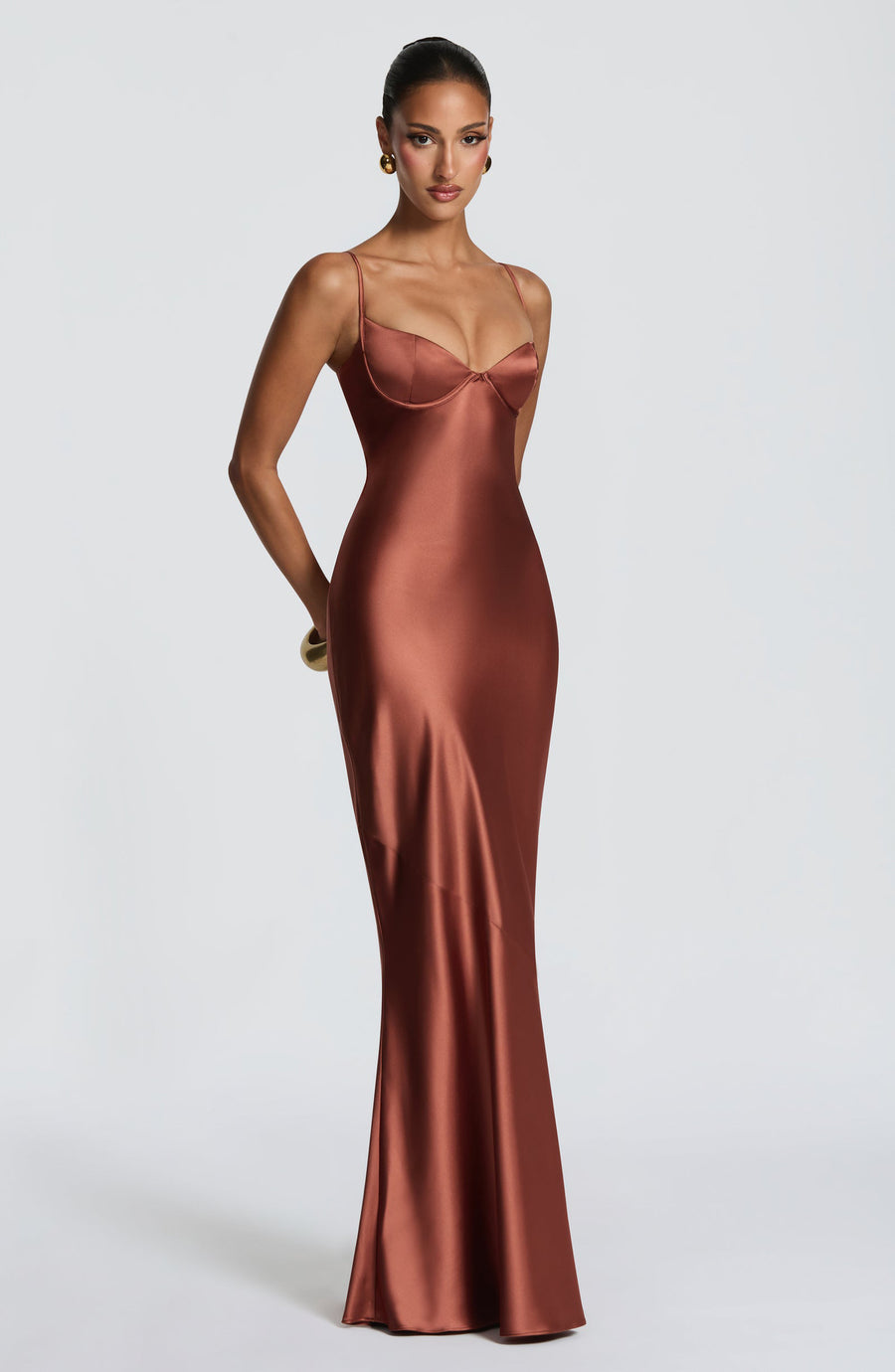 Aubriana | Satin Maxi Dress – Evening Sweetheart Neck Spaghetti Straps Lace Up Back