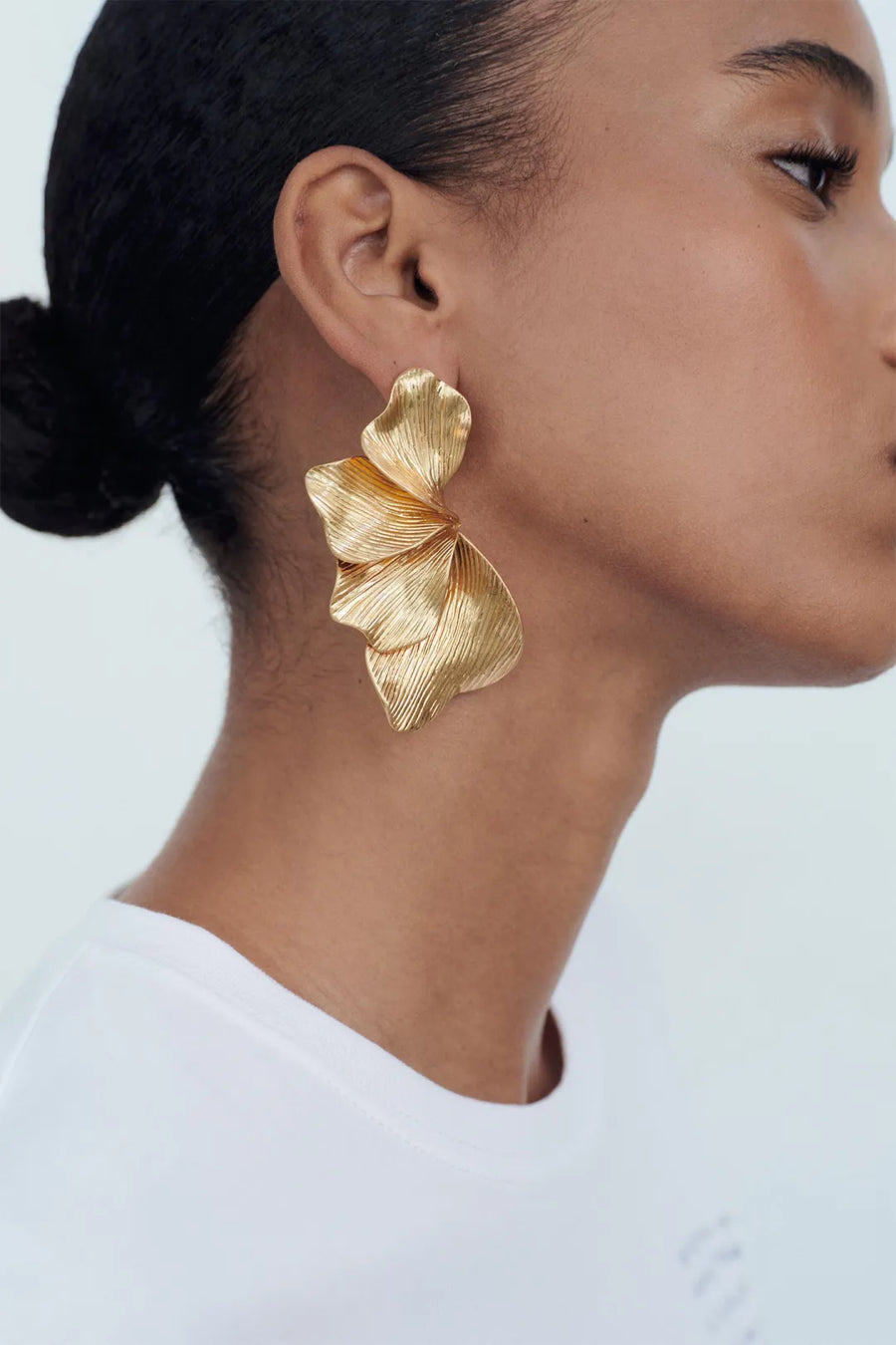 Autumn | Gold Textured Petal Drop Earrings – Oversized Layered Statement Jewellery
