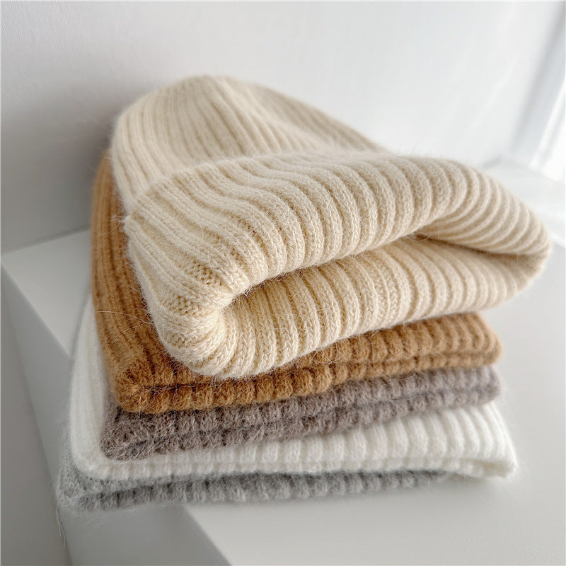 Bernadette | Fuzzy Knit Beanie – Winter Ribbed Foldover Cuff Stretch Pull On