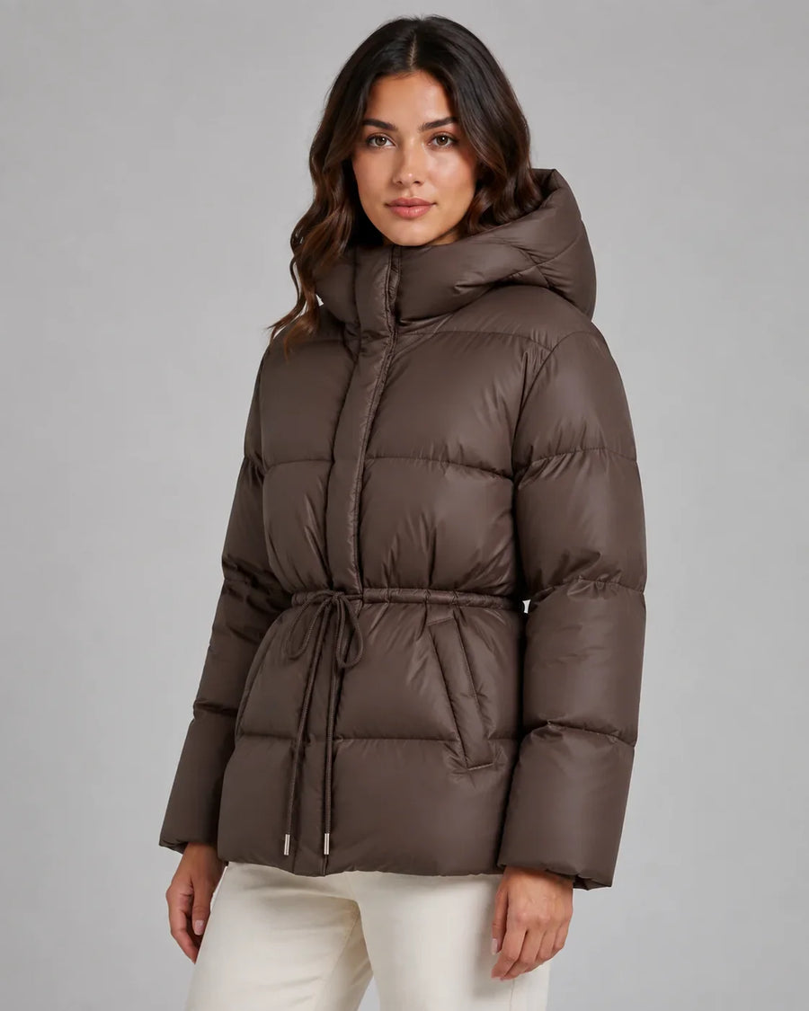 Brandi | Hooded Puffer Jacket – Winter Drawstring Waist Zip Front Pockets