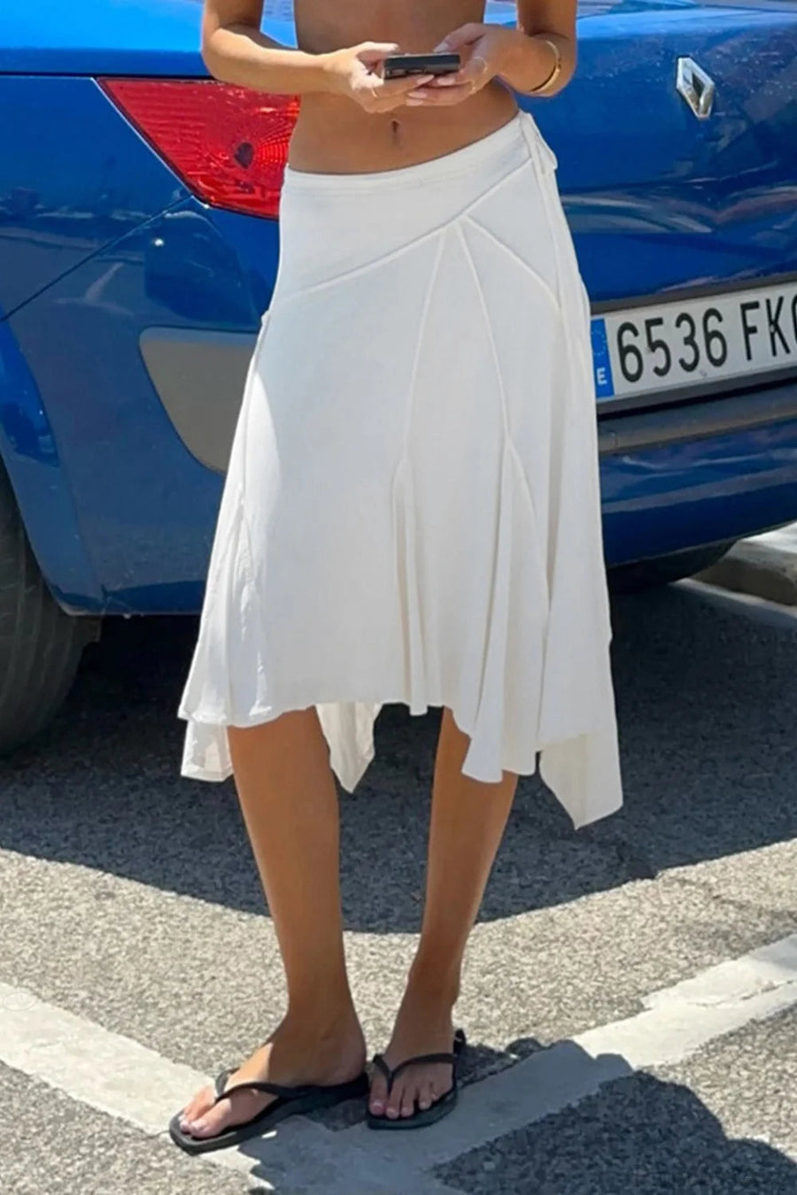 Cheyenne | Solid Midi Skirt – Summer Low Rise Asymmetric Hem Side Tie