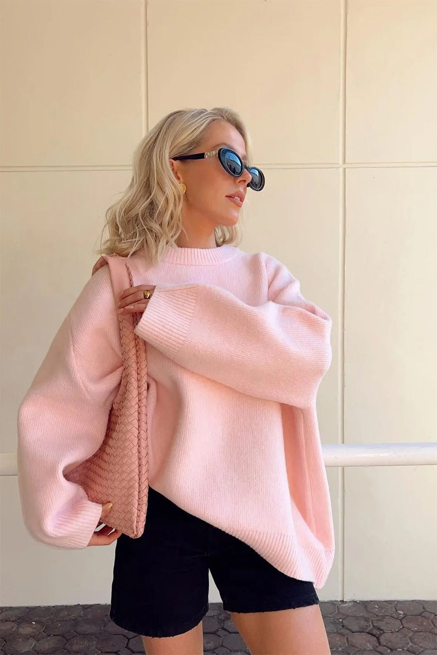 Dove | Oversized Knit Sweater – Crew Neck Drop Shoulder Balloon Sleeves