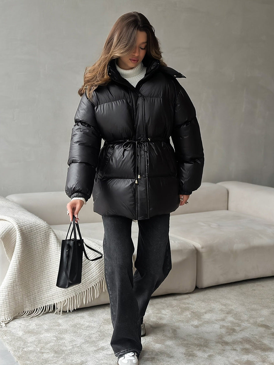 Esther | Quilted Puffer Jacket – Hooded Drawstring Waist Snap Front