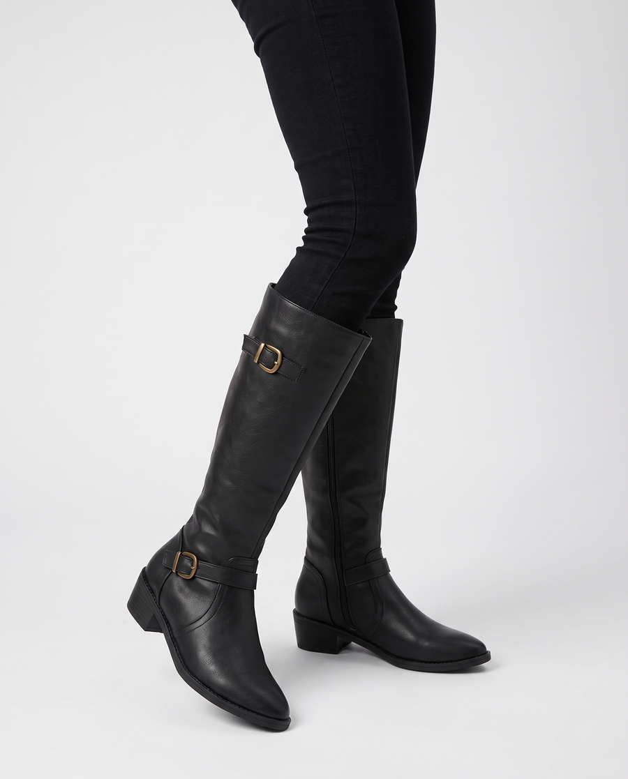 Ilaria | Buckle Knee High Riding Boots – Winter Pointed Toe Low Block Heel