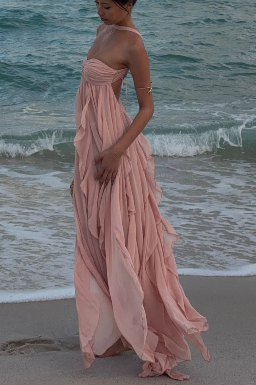 Imogen | Strapless Ruffle Maxi – Sweetheart Bodice Scarf Neck Summer Wedding Guest Dress