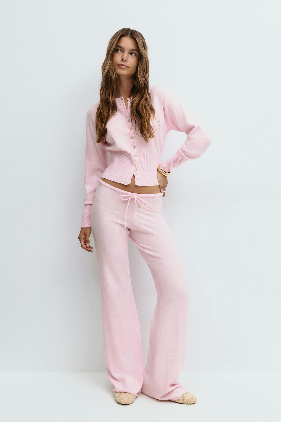 Ismay | Knit Two Piece Set – Casual Button Cardigan Drawstring Wide Leg Pants