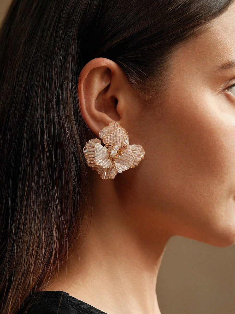 Kamryn | Beaded Flower Stud Earrings – Layered Petal Statement Cluster Shape