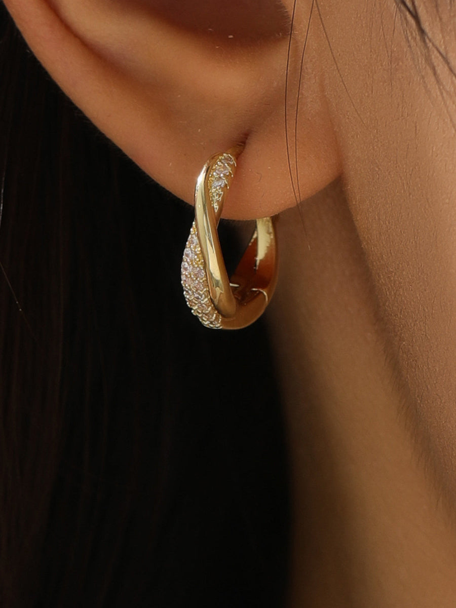 Kehlani | Zircon Twist Hoop Earrings – Crystal Accent Curved Crossover Shape