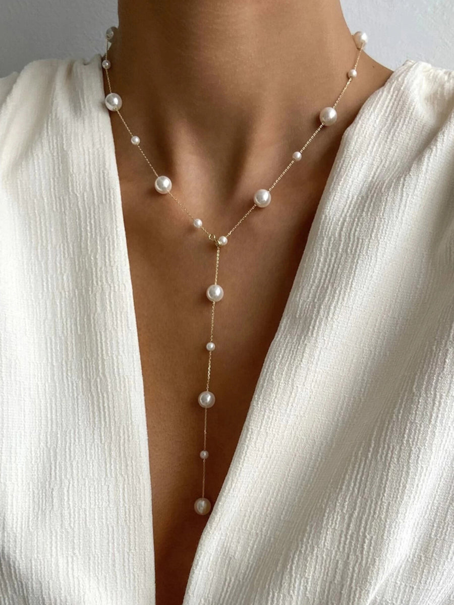 Kiana | Pearl Y Necklace – Beaded Chain Long Drop Lariat Pendant Style