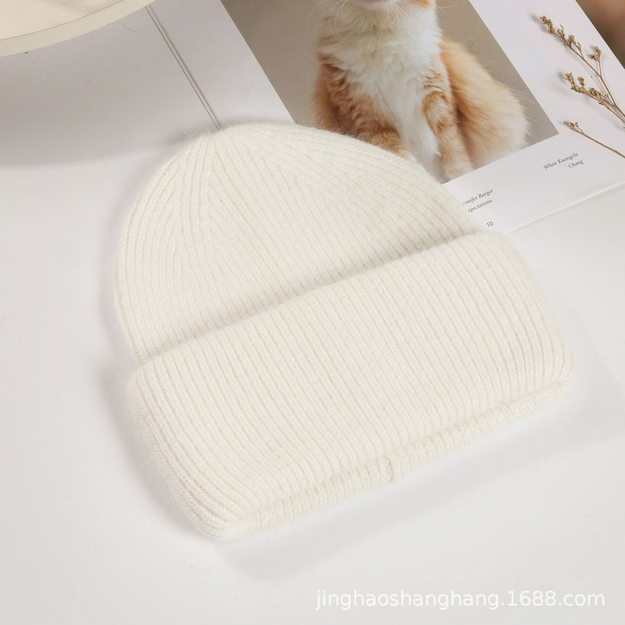 Lorraine | Fuzzy Knit Beanie – Winter Ribbed Foldover Cuff Rounded Crown
