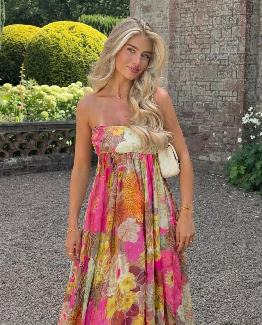 Maelynn | Floral Strapless Maxi Dress – Wedding Guest Summer Gown