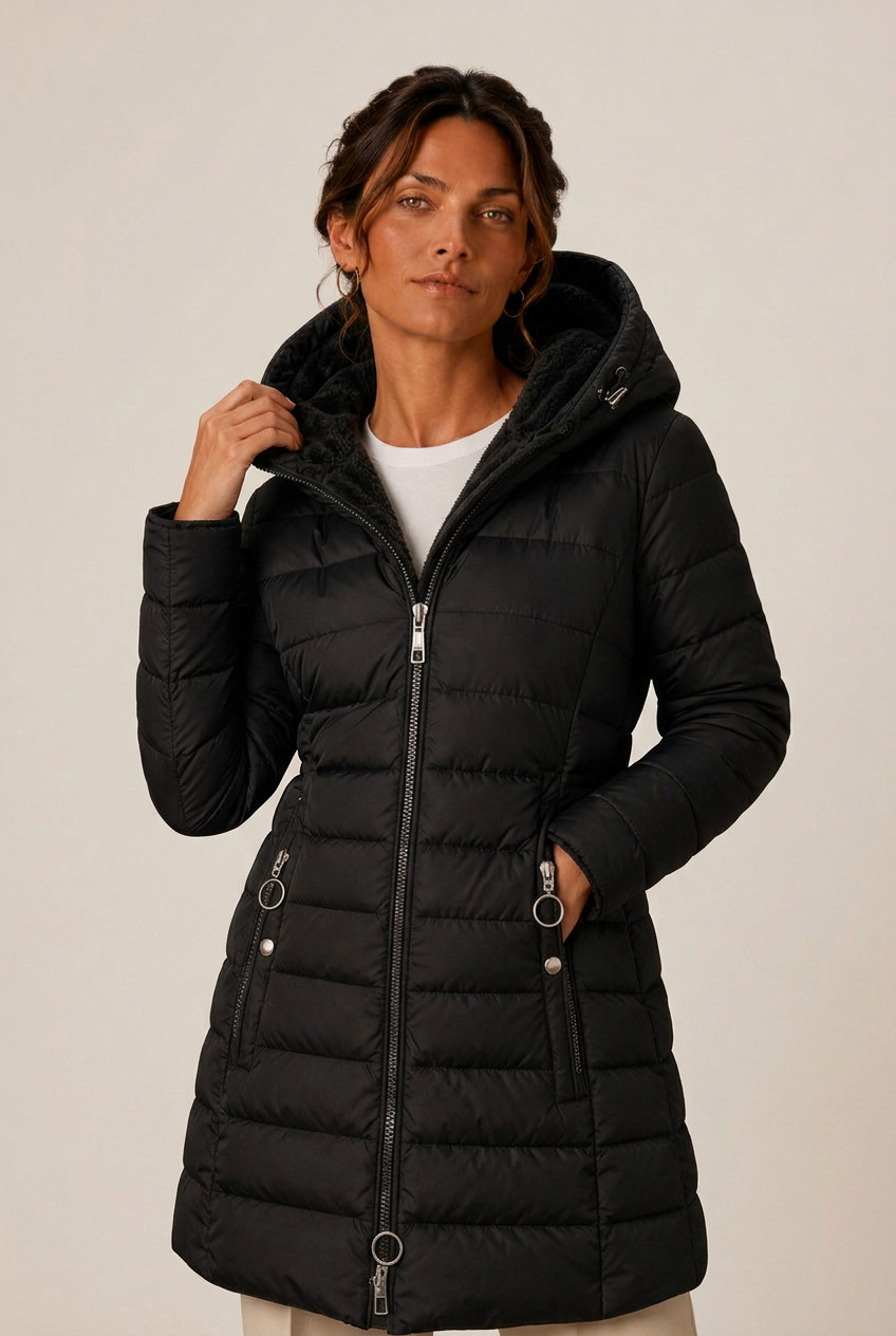 Shaina | Long Puffer Coat – Winter Hooded Zip Front Long Sleeve Pockets