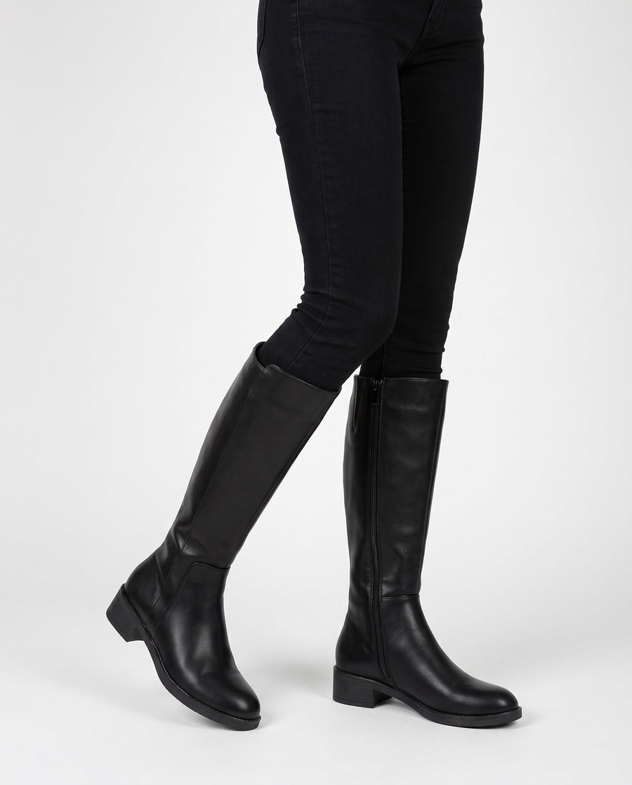 Melisande | Knee High Riding Boots – Winter Round Toe Low Block Heel Side Zip