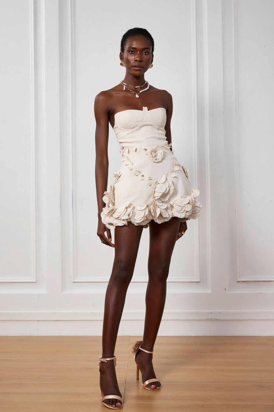 Monroe | 3D Floral Mini – Strapless Bustier Corset A-Line Wedding Guest Dress