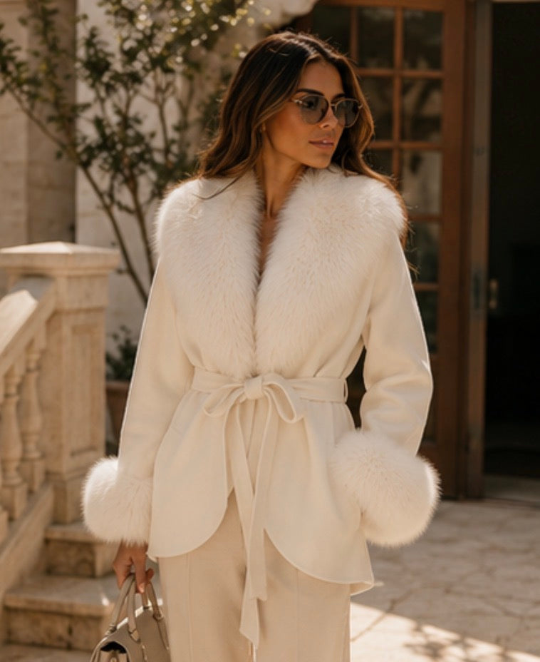 Pippa | Wrap Plain Coat – Winter Plush Collar Cuffs Tie Belt Long Sleeve