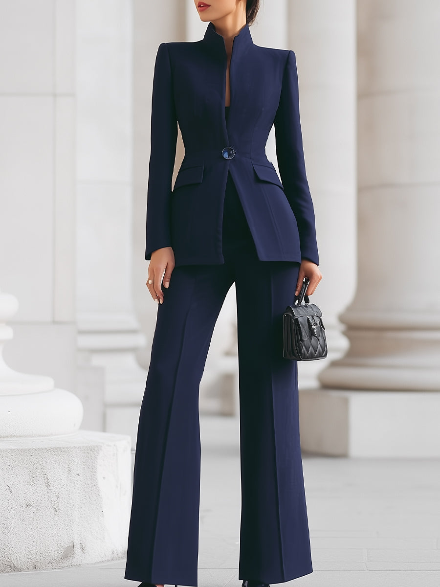 Roxana | Tailored Three Piece Set – Casual Blazer Vest Wide Leg Pants