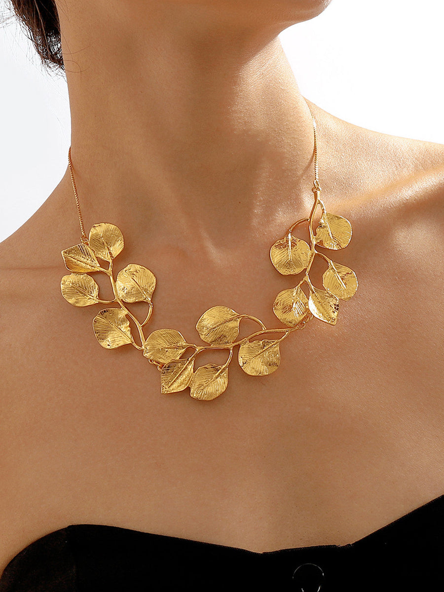 Taliyah | Leaf Statement Necklace – Botanical Branch Textured Layered Detail