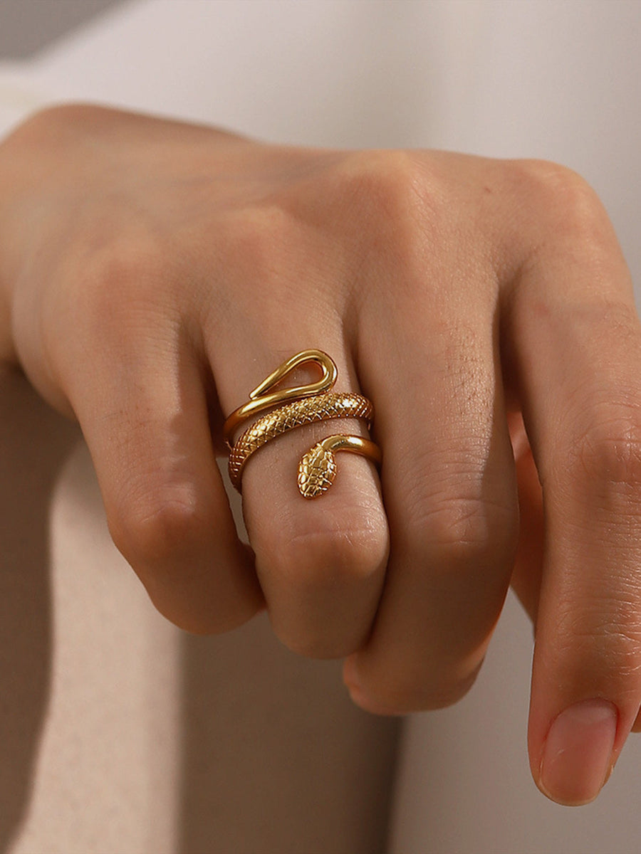Vada | Snake Wrap Ring – Coiled Serpent Open Band Textured Scale Detail