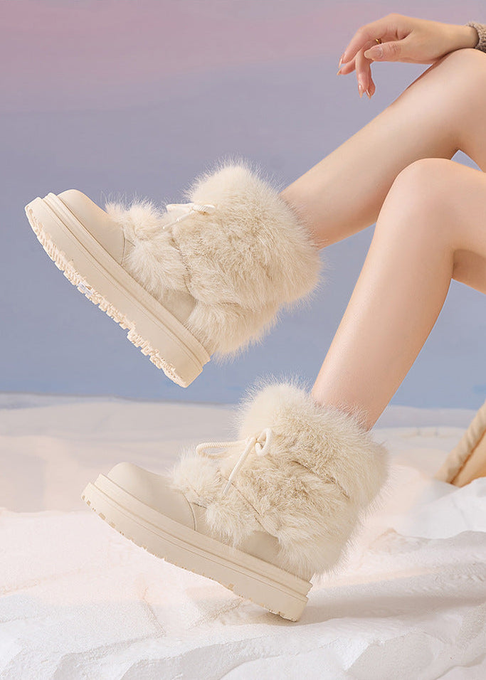 Valencia | Fuzzy Ankle Boots – Winter Lace Up Round Toe Platform Sole