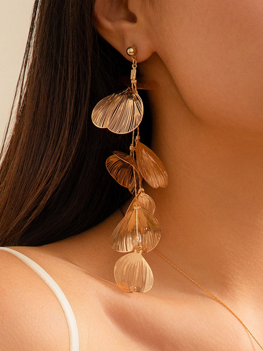 Yamileth | Ginkgo Leaf Drop Earrings – Long Dangle Layered Botanical Charm