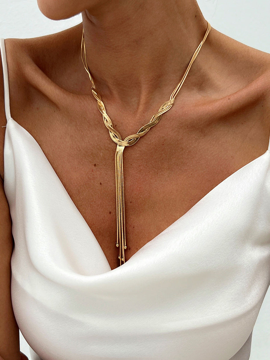 Zaylee | Twisted Y Necklace – Braided Chain Long Tassel Drop Multi Strand