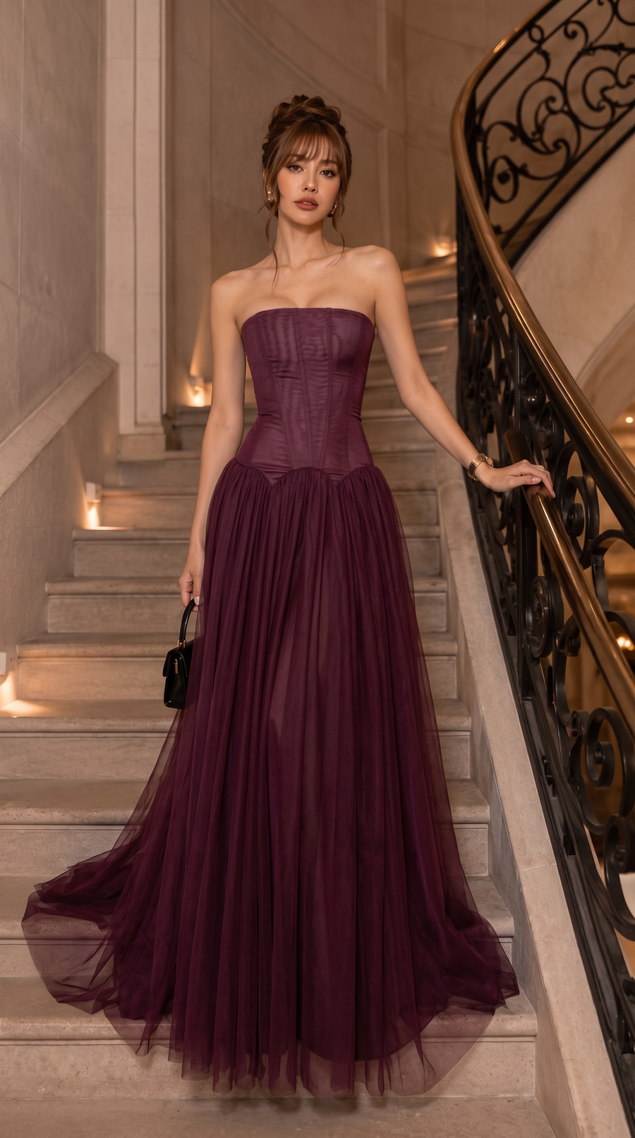 Zephyr | Strapless Corset Maxi Dress – Evening Layered Full Length Skirt