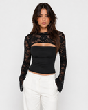 Joanne | Floral Lace Panel Top – Evening High Neck Long Sleeve Chest Cutout