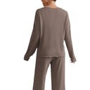 Marlene | Ribbed Knit Set – Casual V Neck Long Sleeve Wide Leg Pants