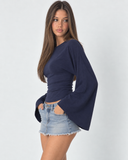 Violetta | Ruched Crop Top – Casual Crew Neck Long Bell Sleeve Gathered Waist