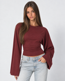Violetta | Ruched Crop Top – Casual Crew Neck Long Bell Sleeve Gathered Waist