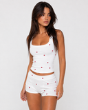 Leticia | Heart Print Pajama Set – Sleepwear Scoop Neck Sleeveless Short Shorts
