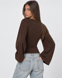 Violetta | Ruched Crop Top – Casual Crew Neck Long Bell Sleeve Gathered Waist