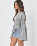 Violetta | Ruched Crop Top – Casual Crew Neck Long Bell Sleeve Gathered Waist
