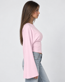 Violetta | Ruched Crop Top – Casual Crew Neck Long Bell Sleeve Gathered Waist