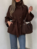 Miranda | Double Breasted Trench Jacket – High Neck Belted Button Front