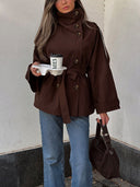 Miranda | Double Breasted Trench Jacket – High Neck Belted Button Front
