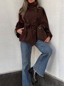 Miranda | Double Breasted Trench Jacket – High Neck Belted Button Front