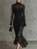 Orlaith | Floral Lace Maxi Dress – Evening High Neck Long Sleeves Fishtail