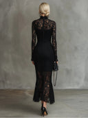 Orlaith | Floral Lace Maxi Dress – Evening High Neck Long Sleeves Fishtail