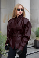 Priscilla | Belted Moto Jacket – High Neck Buckle Waist Long Sleeve
