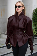 Priscilla | Belted Moto Jacket – High Neck Buckle Waist Long Sleeve