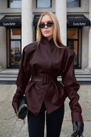 Priscilla | Belted Moto Jacket – High Neck Buckle Waist Long Sleeve