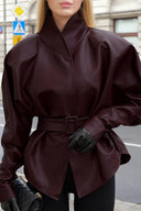 Priscilla | Belted Moto Jacket – High Neck Buckle Waist Long Sleeve