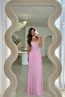 June | Strapless Twisted Bodice Pleated Maxi – Scarf Drape Formal Gown