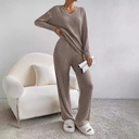Marlene | Ribbed Knit Set – Casual V Neck Long Sleeve Wide Leg Pants