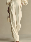Ainslie | Pleated Two Piece Set – Casual Crew Neck Balloon Sleeve Wide Leg Pants