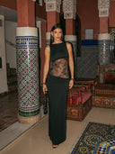 Aaliyah | High Neck Lace Panel Maxi – Sleeveless Sheer Waist Evening Summer Dress